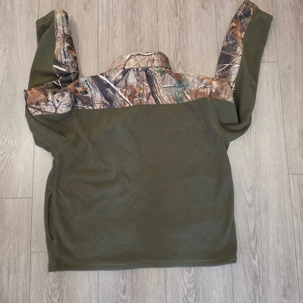 Realtree Mens Fleece Jacket XL Full Zip Camo Olive Green Mock Neck Hunting Coat